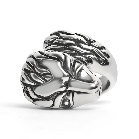 Large Detailed Fox Stainless Steel Ring