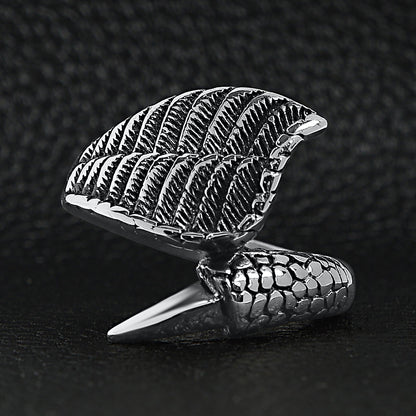 Stainless Steel Dragon Claw And Angel Wing Ring