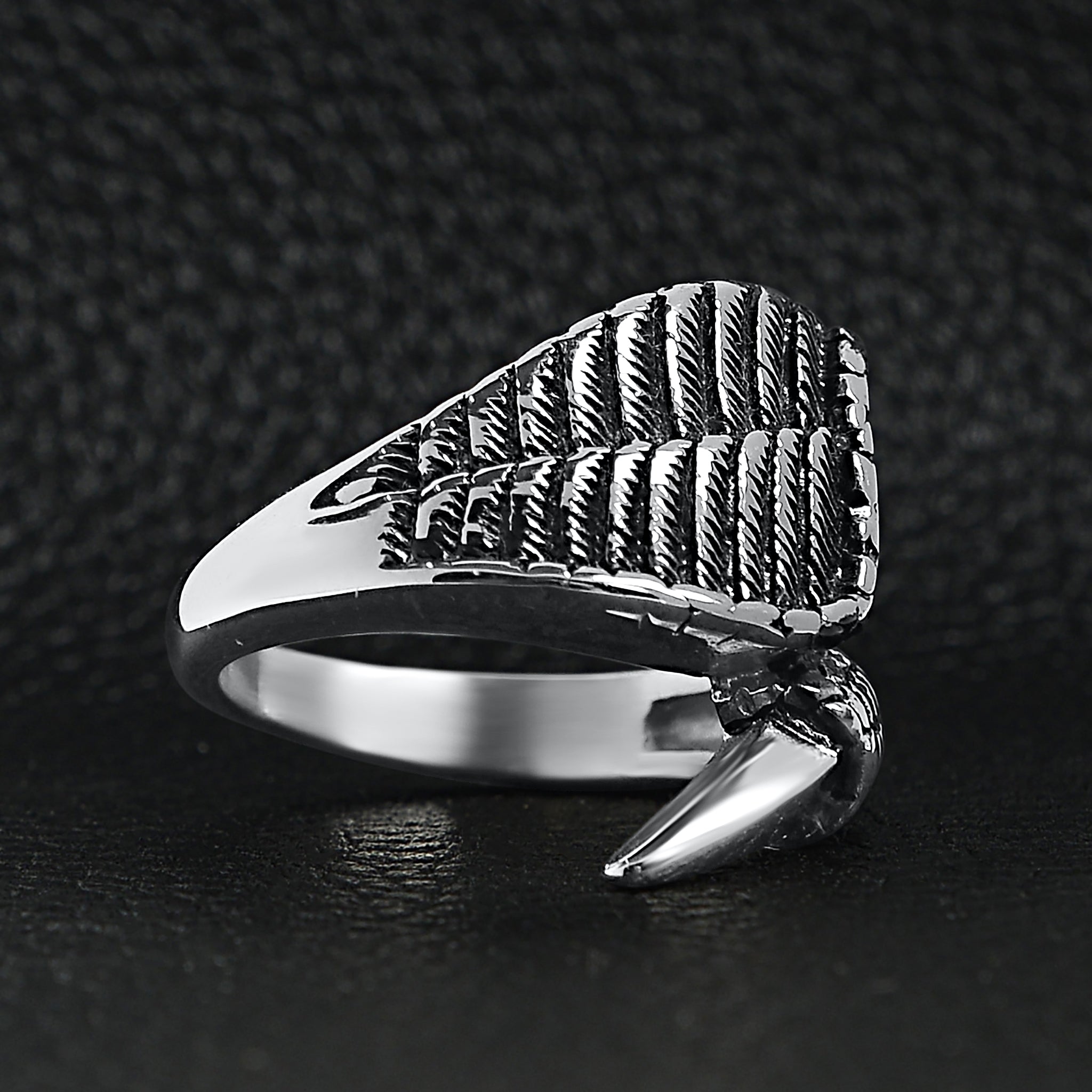 Stainless Steel Dragon Claw And Angel Wing Ring