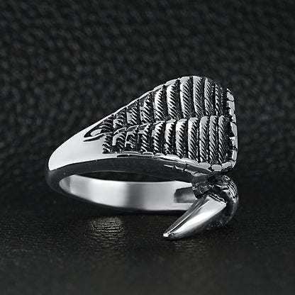Stainless Steel Dragon Claw And Angel Wing Ring