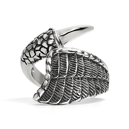Stainless Steel Dragon Claw And Angel Wing Ring