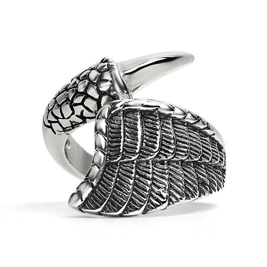 Stainless Steel Dragon Claw And Angel Wing Ring
