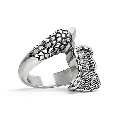 Stainless Steel Dragon Claw And Angel Wing Ring