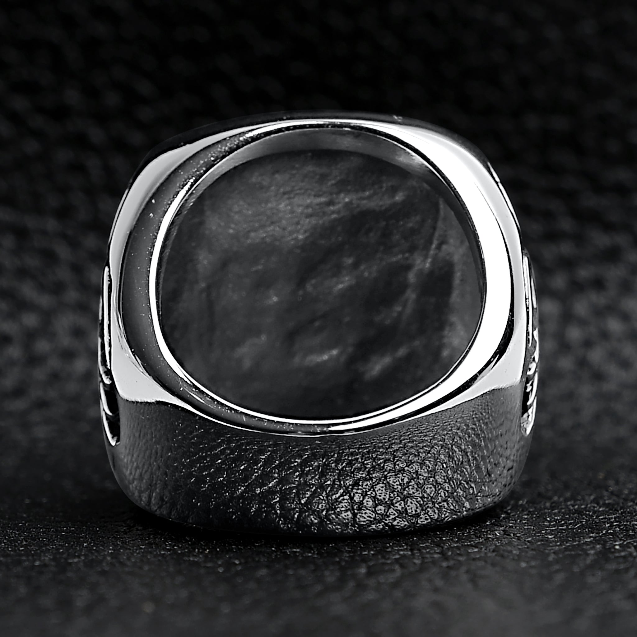 Stainless Steel Large Maltese Cross with Flame Accents Signet Ring