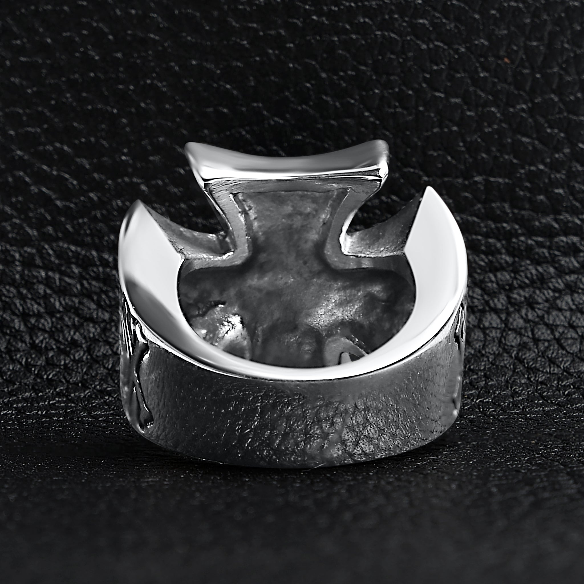 Large "13" Skull In Maltese Cross Stainless Steel Ring