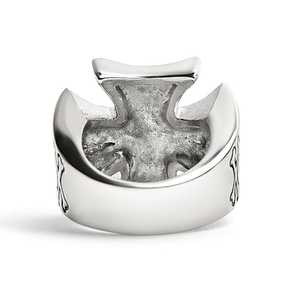 Large "13" Skull In Maltese Cross Stainless Steel Ring