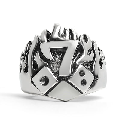 Large Detailed Lucky Seven Dice Stainless Steel Ring
