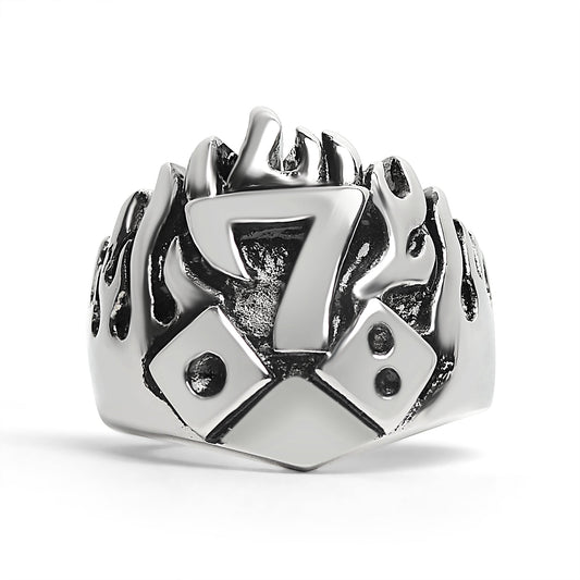 Large Detailed Lucky Seven Dice Stainless Steel Ring