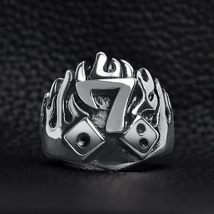 Large Detailed Lucky Seven Dice Stainless Steel Ring