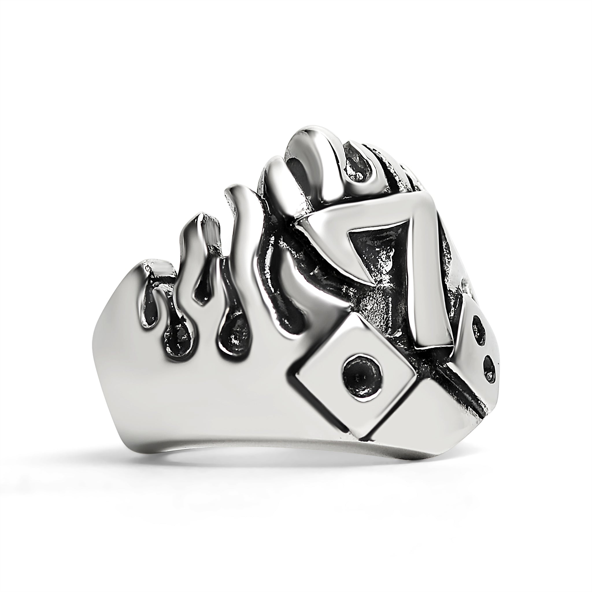 Large Detailed Lucky Seven Dice Stainless Steel Ring