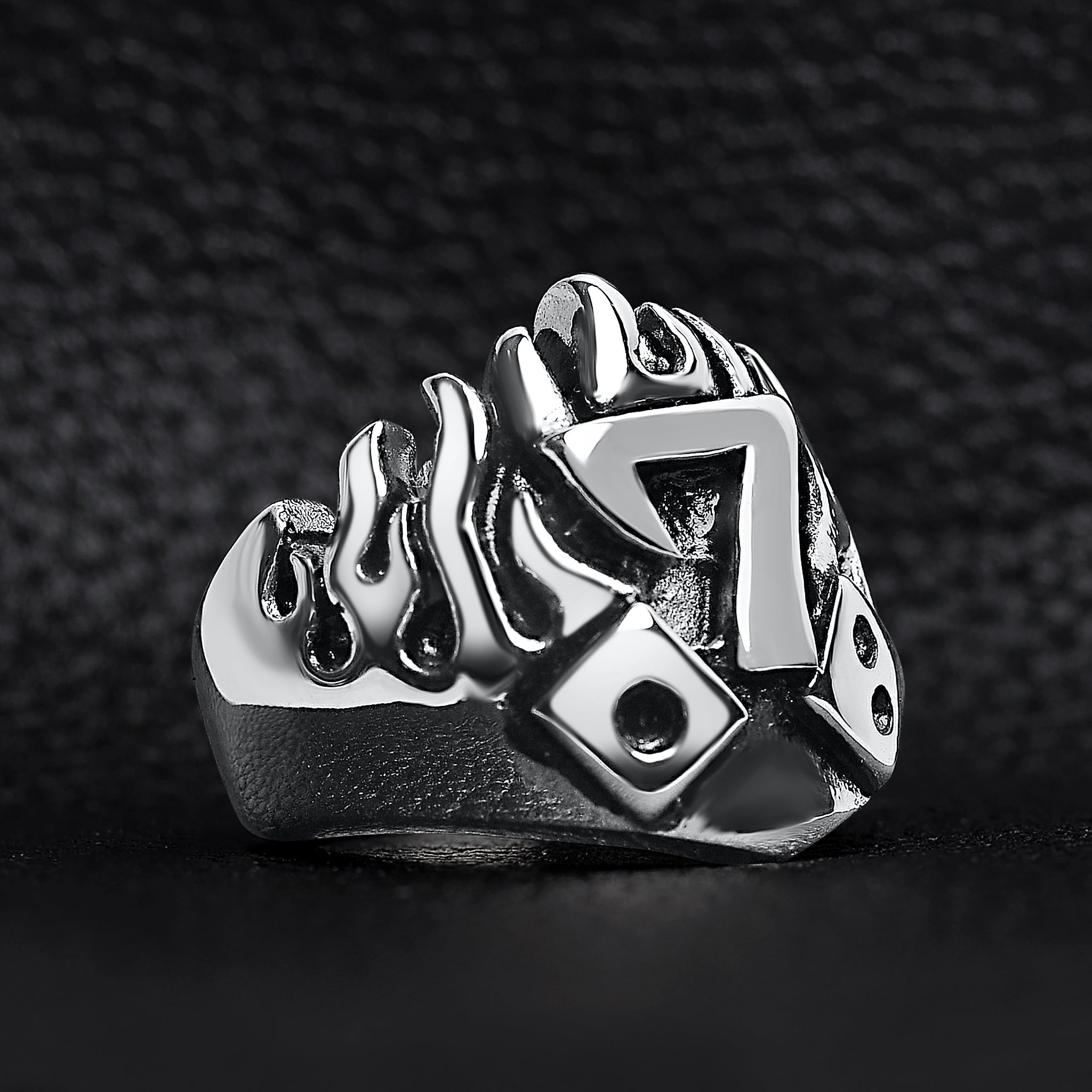Large Detailed Lucky Seven Dice Stainless Steel Ring