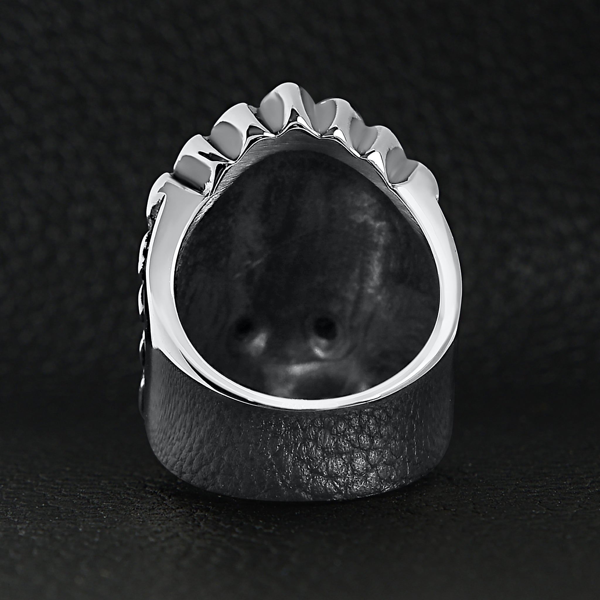 Stainless Steel Black CZ Eyed Native American Chief Skull Ring