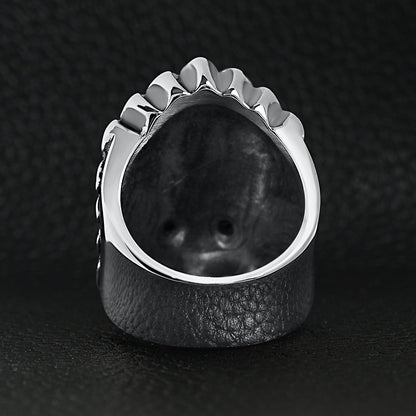 Stainless Steel Black CZ Eyed Native American Chief Skull Ring