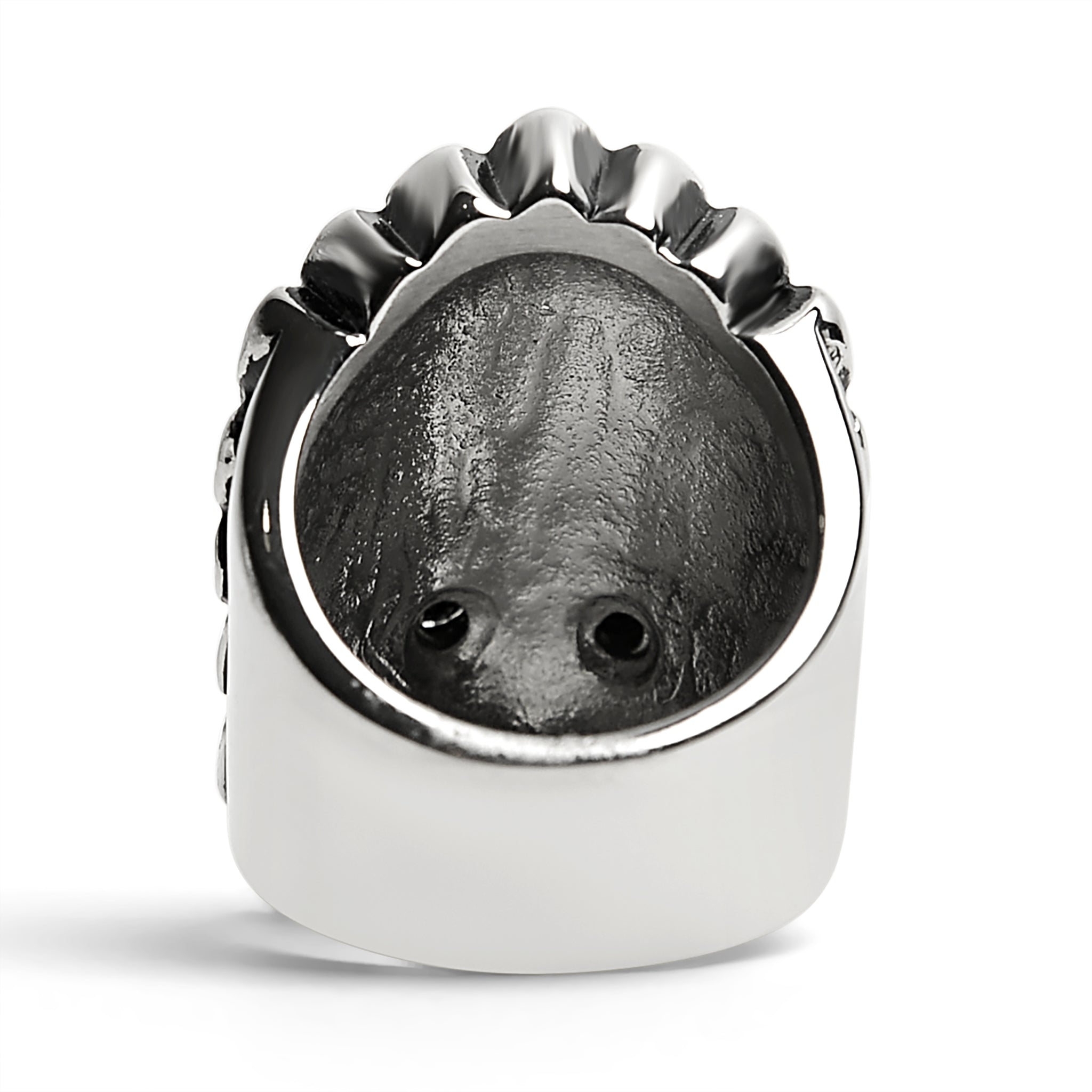 Stainless Steel Black CZ Eyed Native American Chief Skull Ring