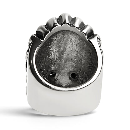 Stainless Steel Black CZ Eyed Native American Chief Skull Ring