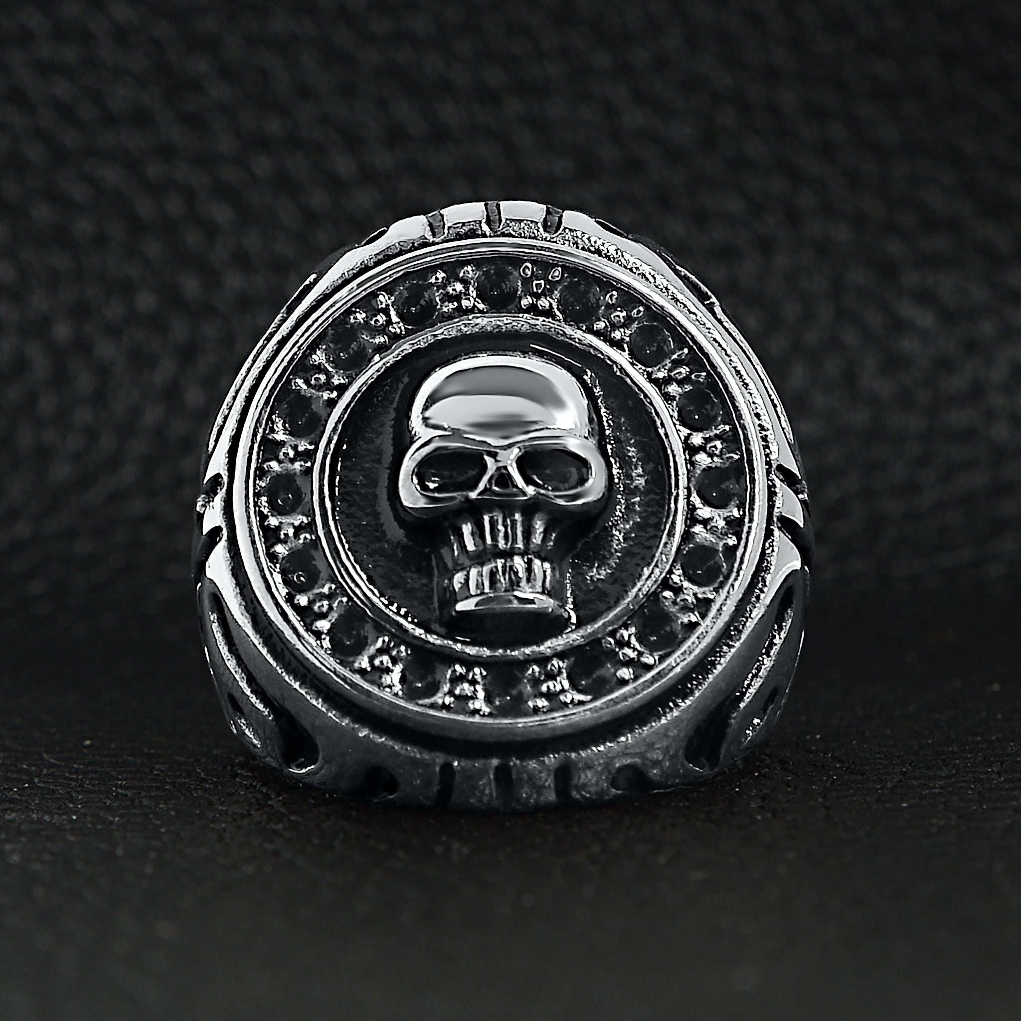 Stainless Steel Large Filigree Skull Signet Ring