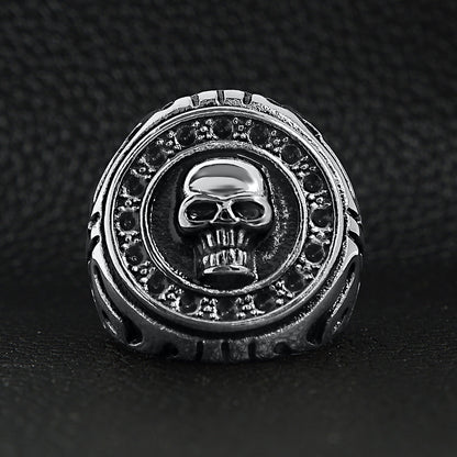 Stainless Steel Large Filigree Skull Signet Ring