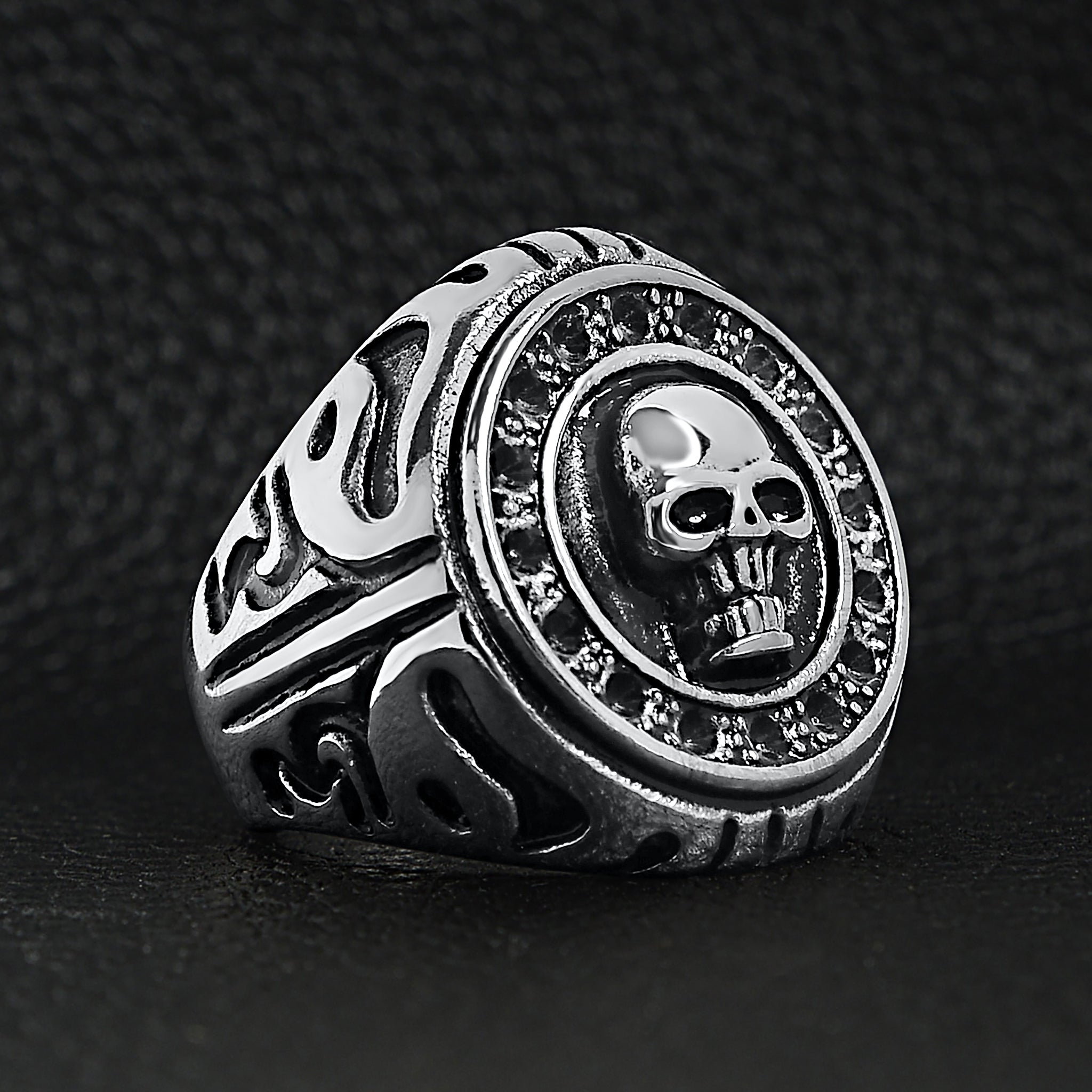 Stainless Steel Large Filigree Skull Signet Ring