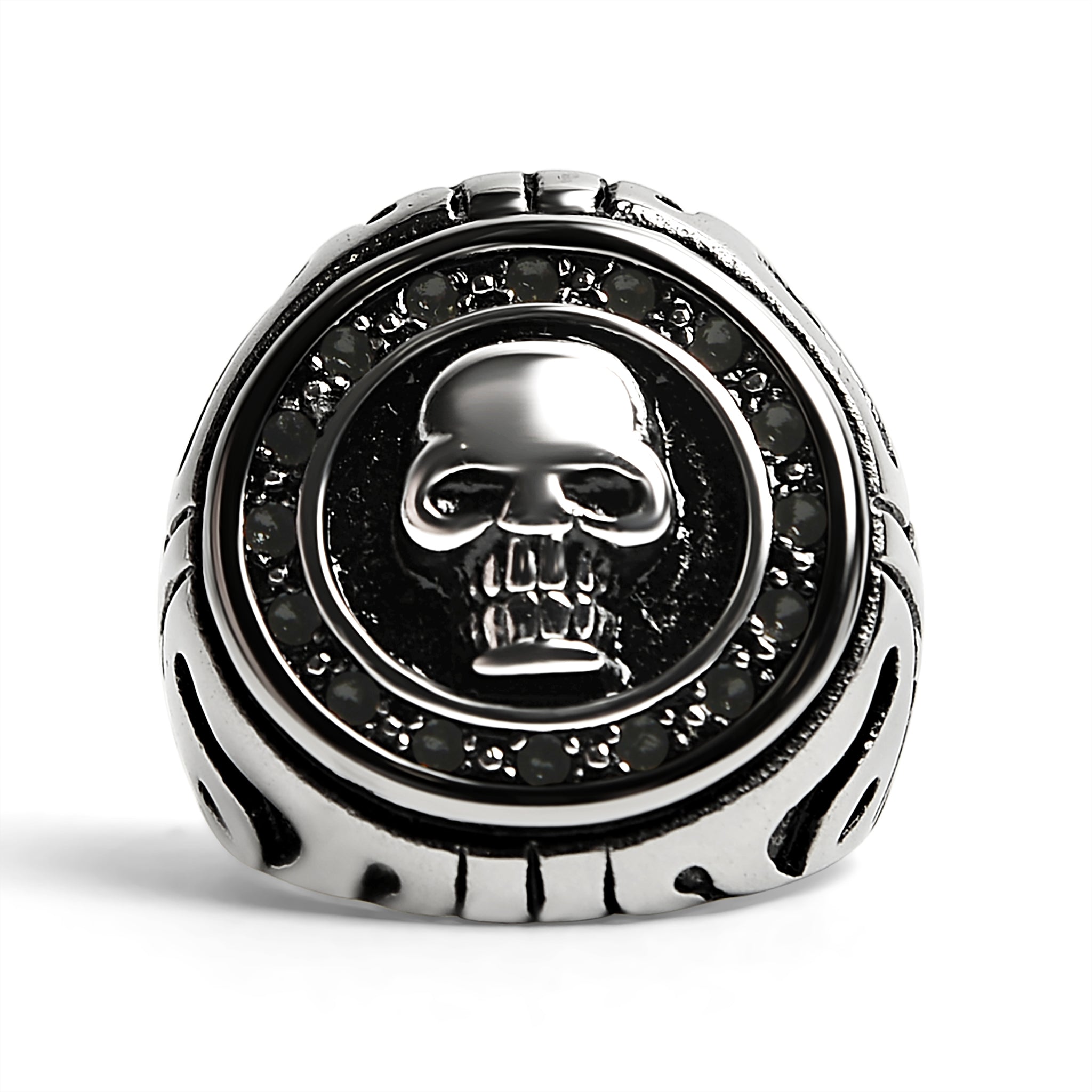 Stainless Steel Large Filigree Skull Signet Ring