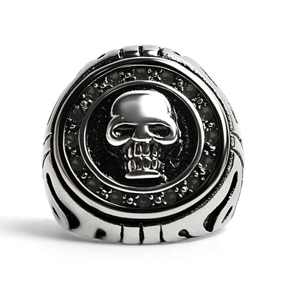 Stainless Steel Large Filigree Skull Signet Ring