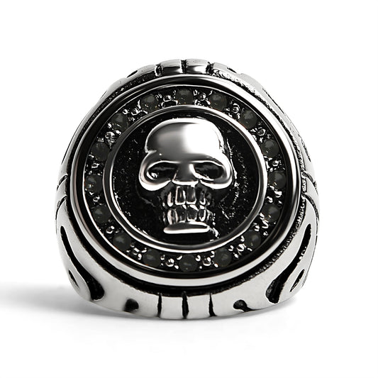 Stainless Steel Large Filigree Skull Signet Ring