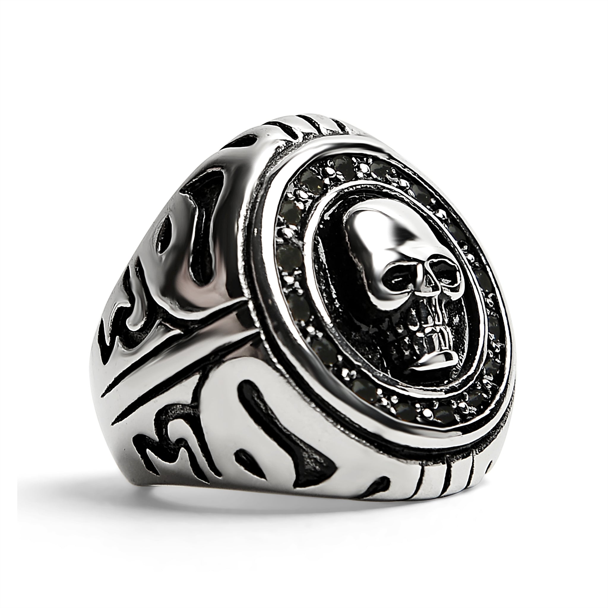 Stainless Steel Large Filigree Skull Signet Ring