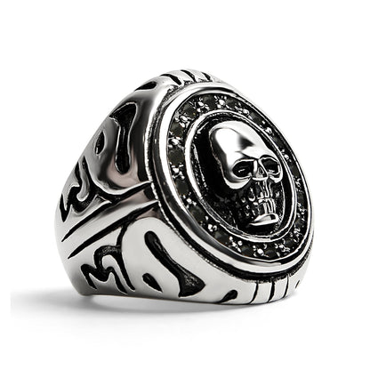 Stainless Steel Large Filigree Skull Signet Ring