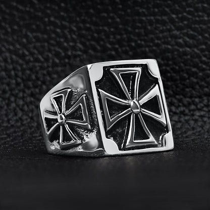Stainless Steel Large Maltese Cross Signet Ring