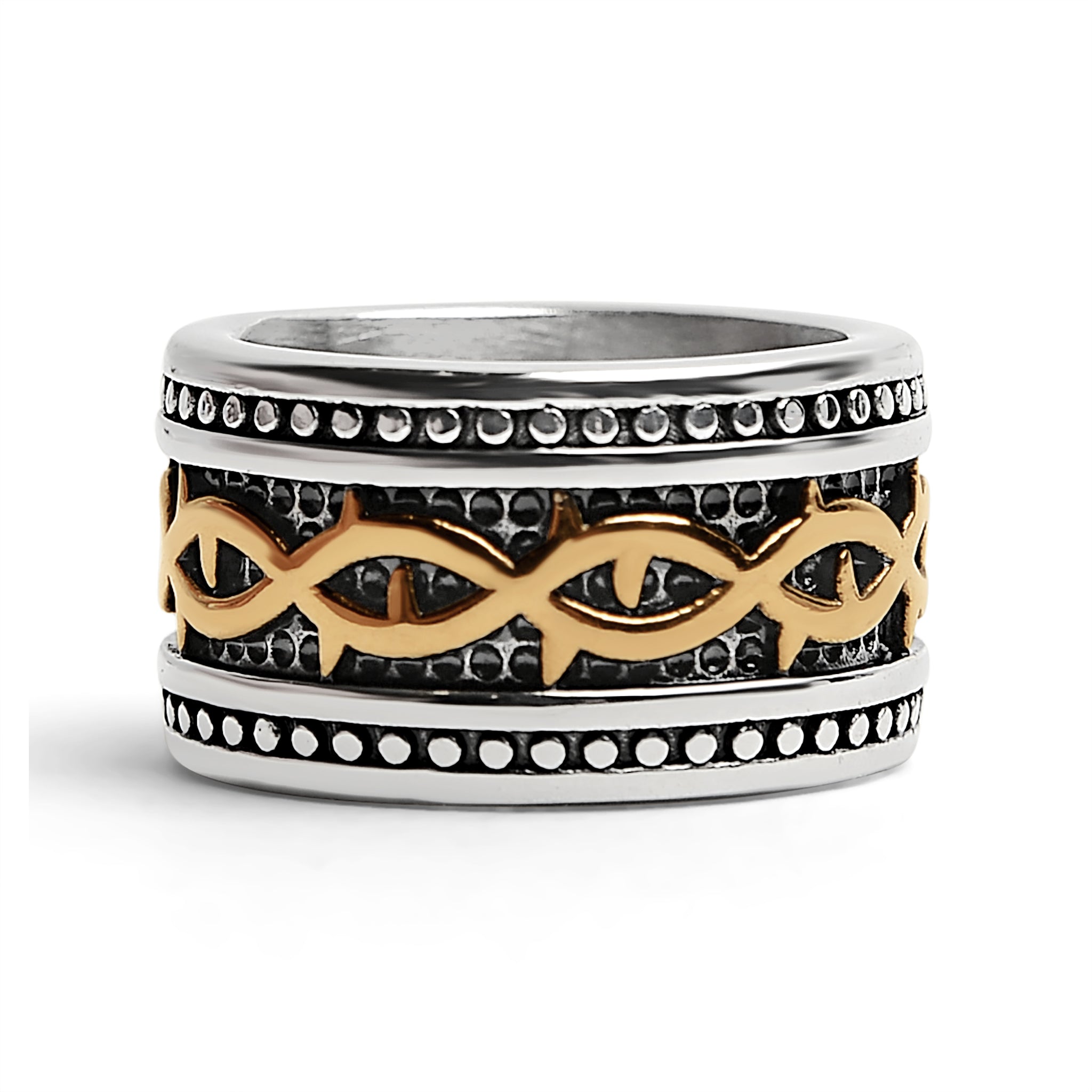 18K Gold PVD Coated Detailed Tribal Stainless Steel Ring