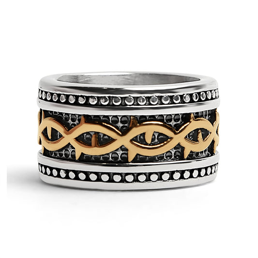 18K Gold PVD Coated Detailed Tribal Stainless Steel Ring