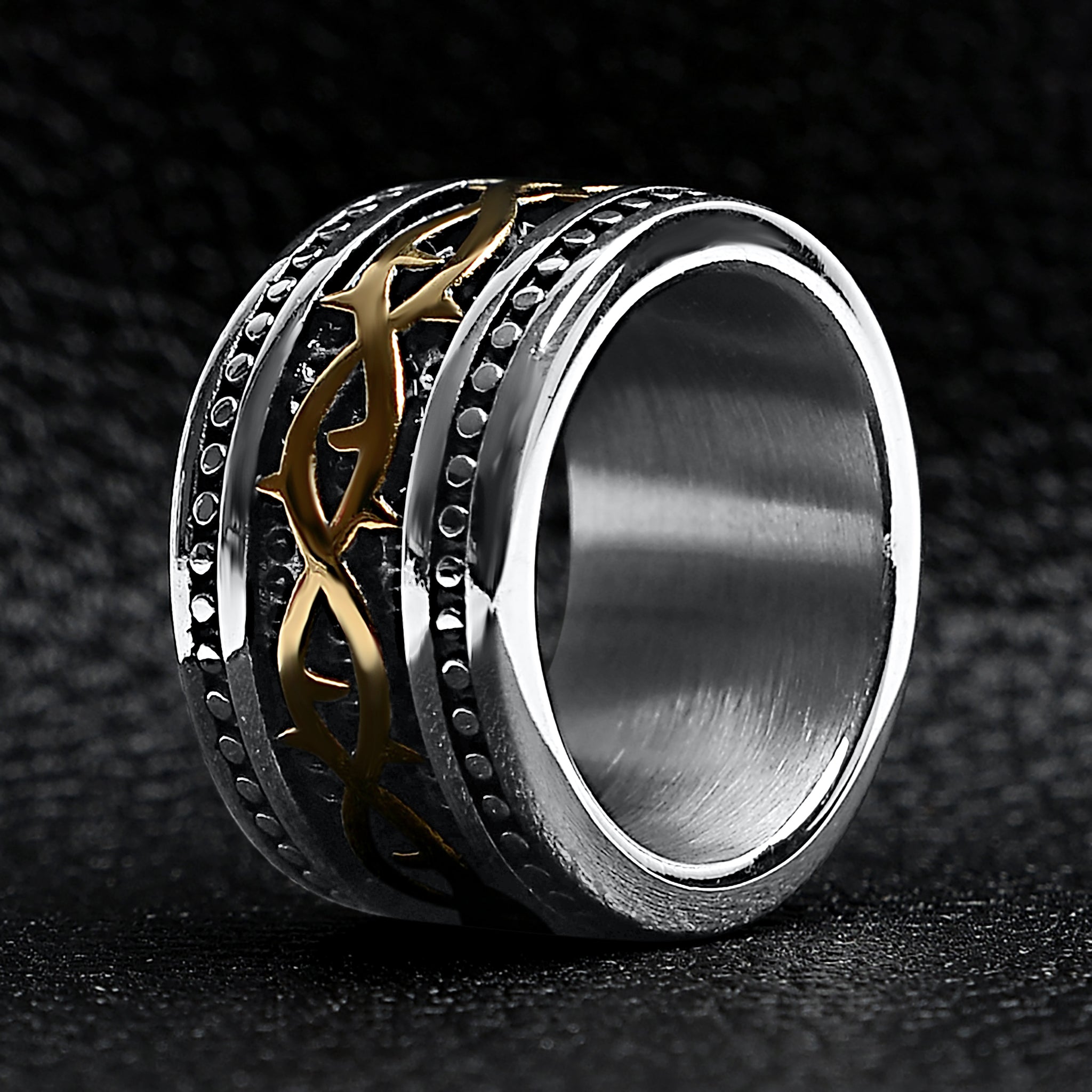 18K Gold PVD Coated Detailed Tribal Stainless Steel Ring