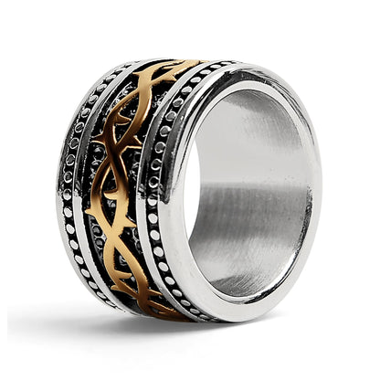 18K Gold PVD Coated Detailed Tribal Stainless Steel Ring