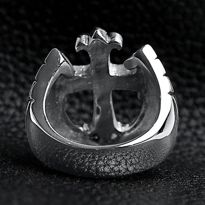 Detailed Cutout Cross Stainless Steel Ring
