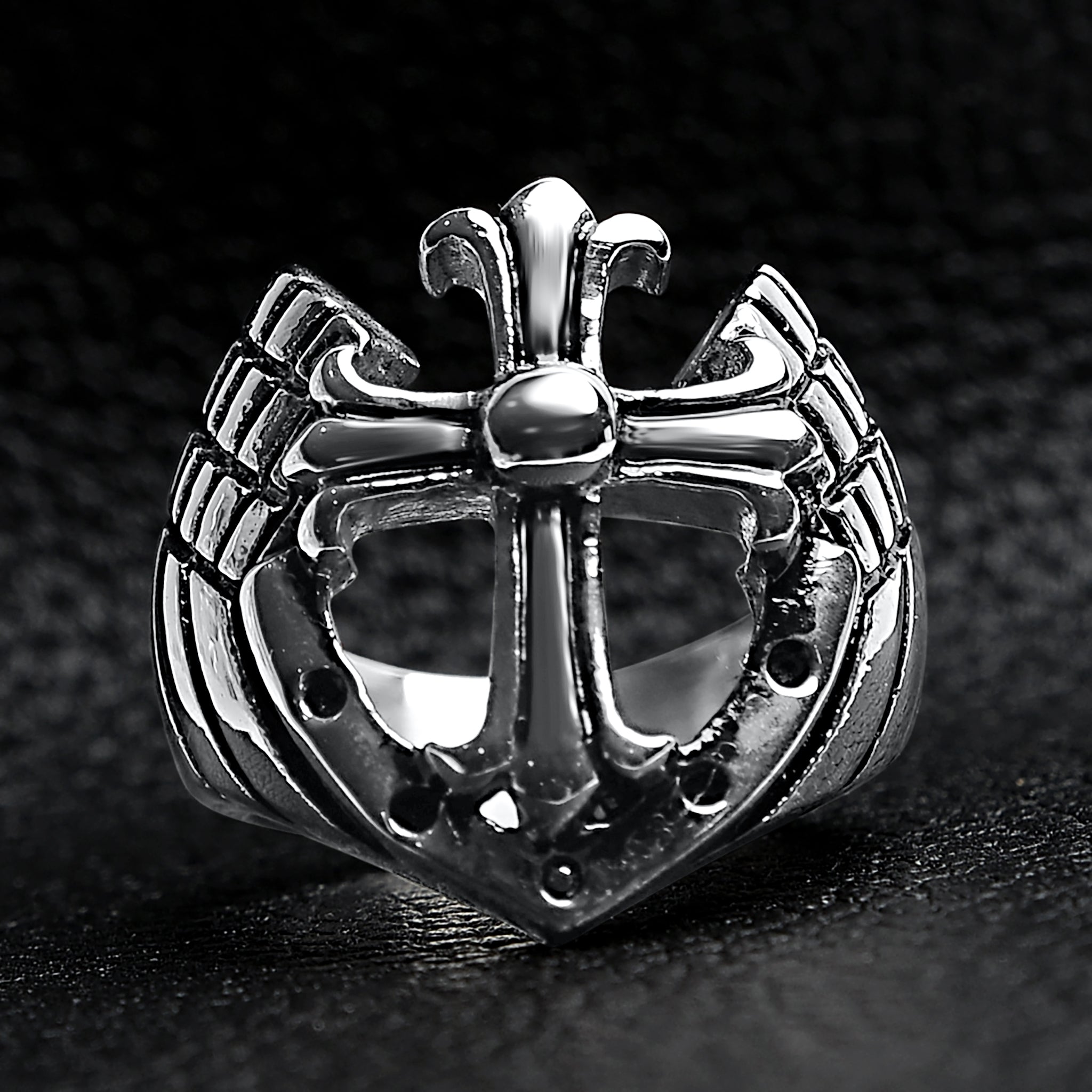 Detailed Cutout Cross Stainless Steel Ring