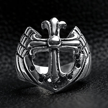 Detailed Cutout Cross Stainless Steel Ring