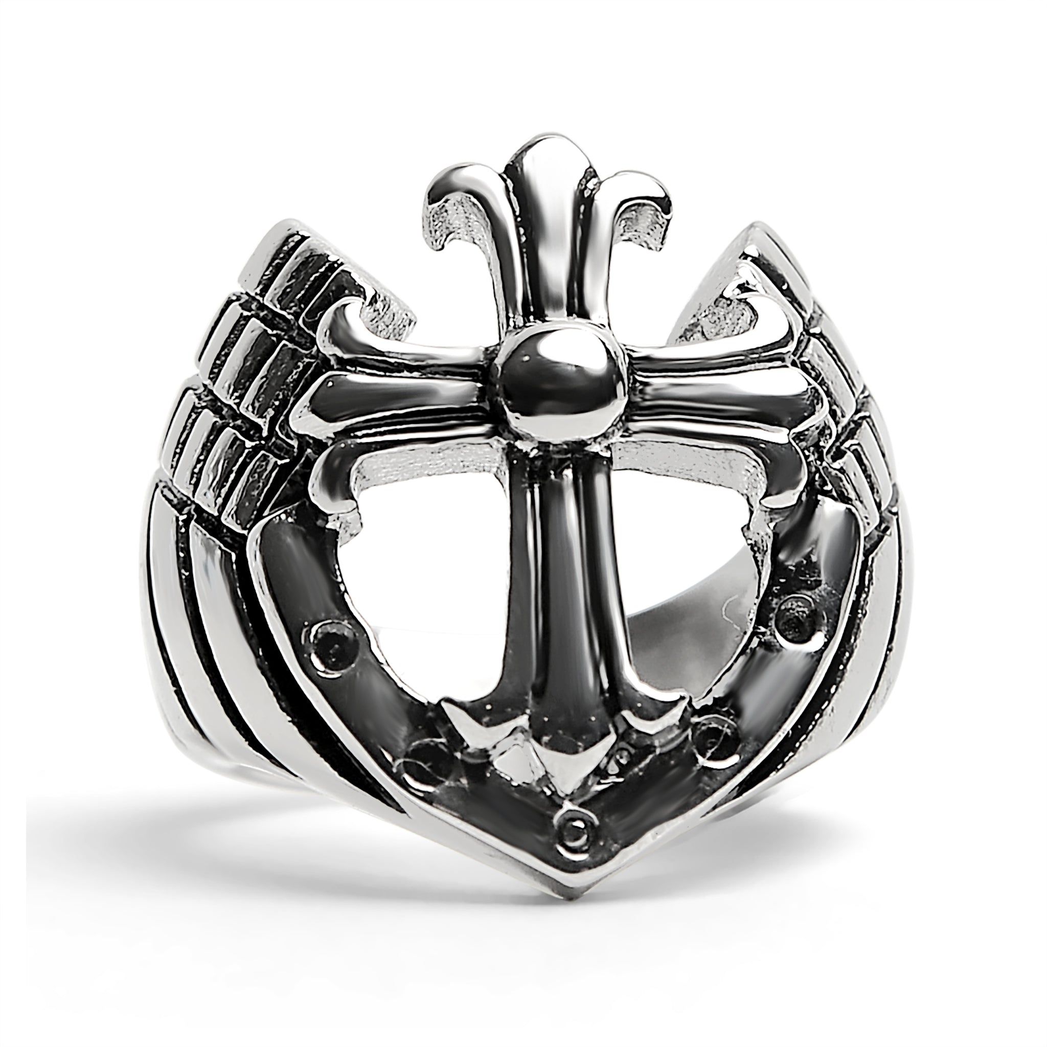 Detailed Cutout Cross Stainless Steel Ring
