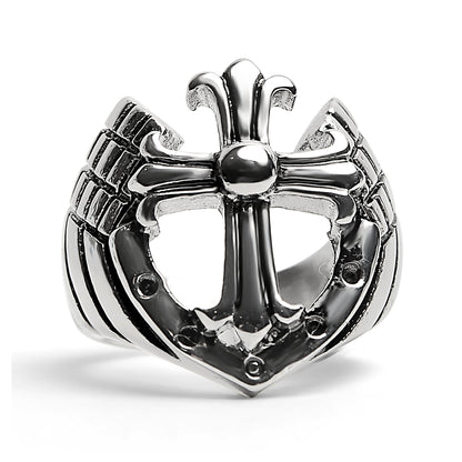 Detailed Cutout Cross Stainless Steel Ring