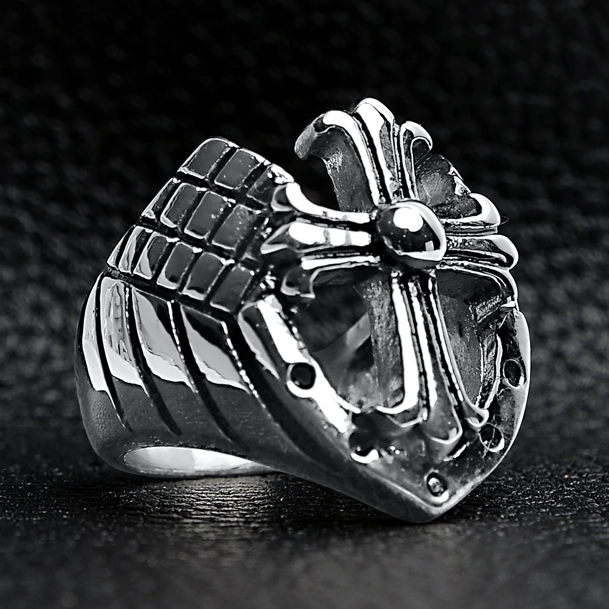 Detailed Cutout Cross Stainless Steel Ring
