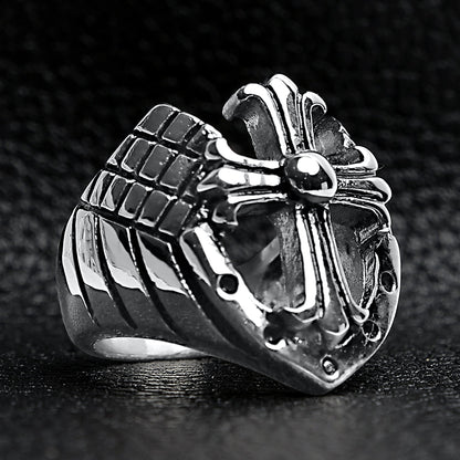 Detailed Cutout Cross Stainless Steel Ring