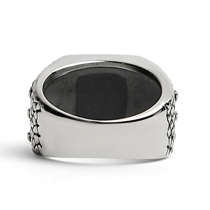 Detailed Cubed Center Black Stone Stainless Steel Ring