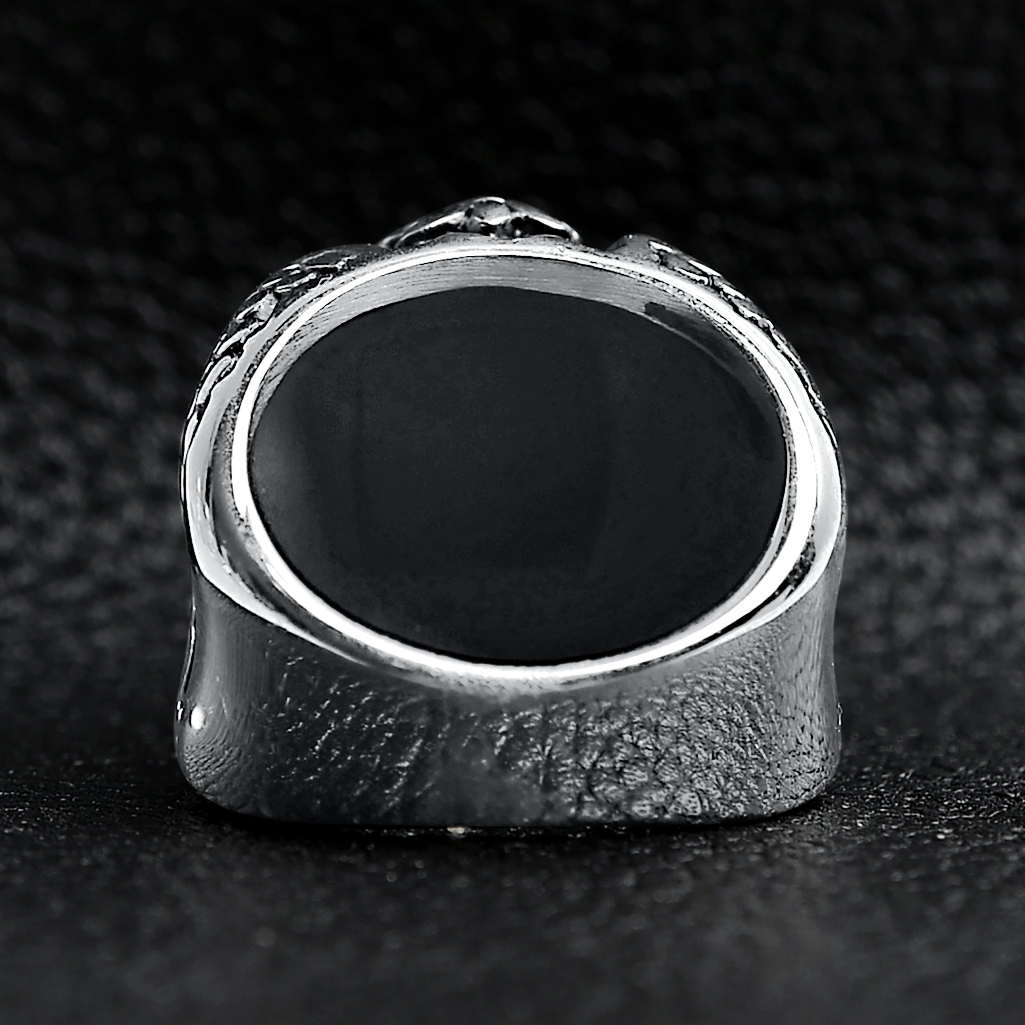 Detailed Black CZ Fleur De Lis Stone Stainless Steel Ring