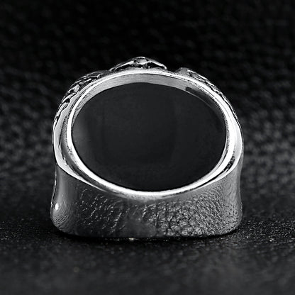 Detailed Black CZ Fleur De Lis Stone Stainless Steel Ring