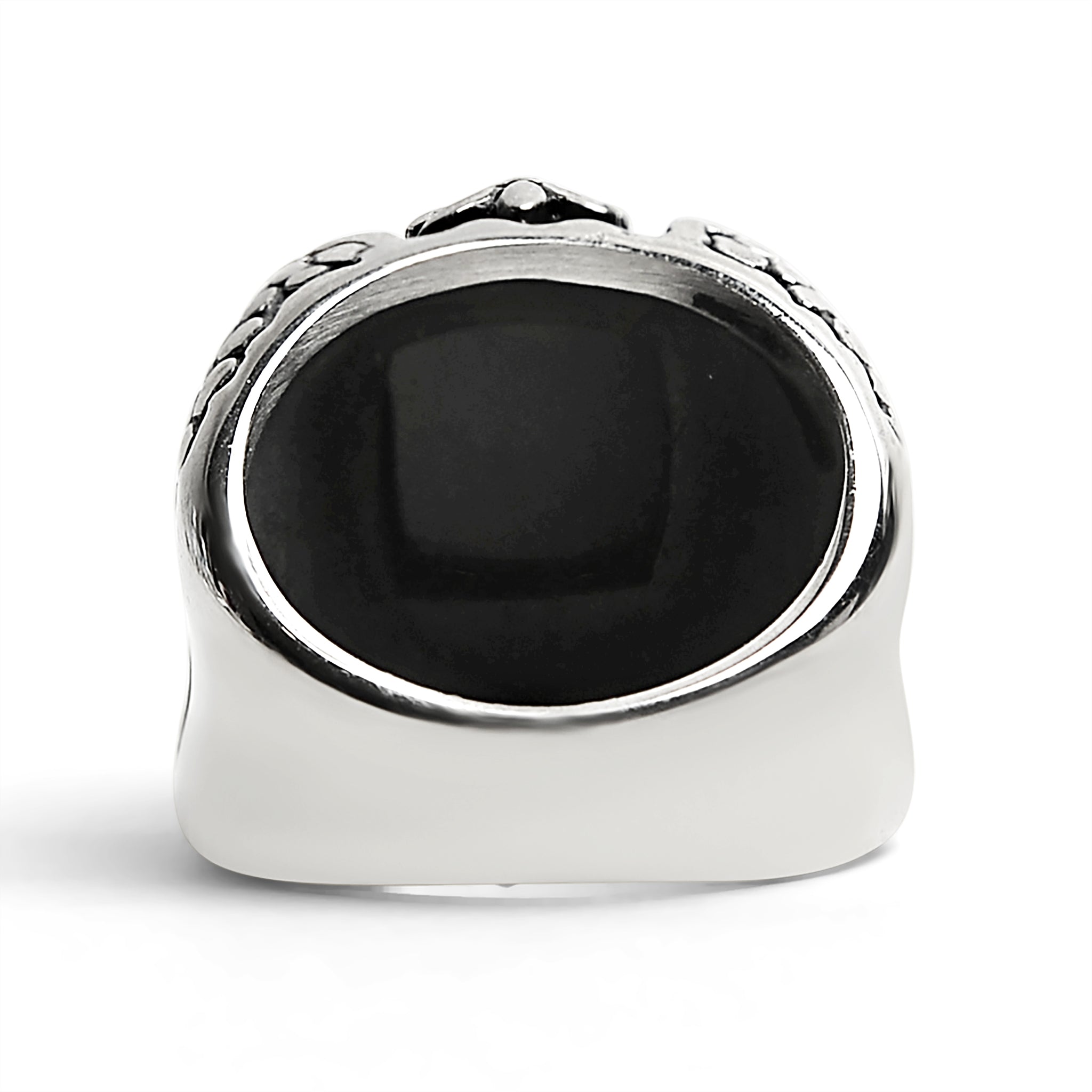 Detailed Black CZ Fleur De Lis Stone Stainless Steel Ring
