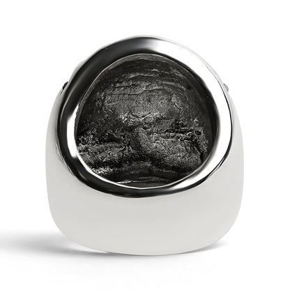 Stainless Steel Black CZ Eyed Skull With Clear CZ UK Flag Ring