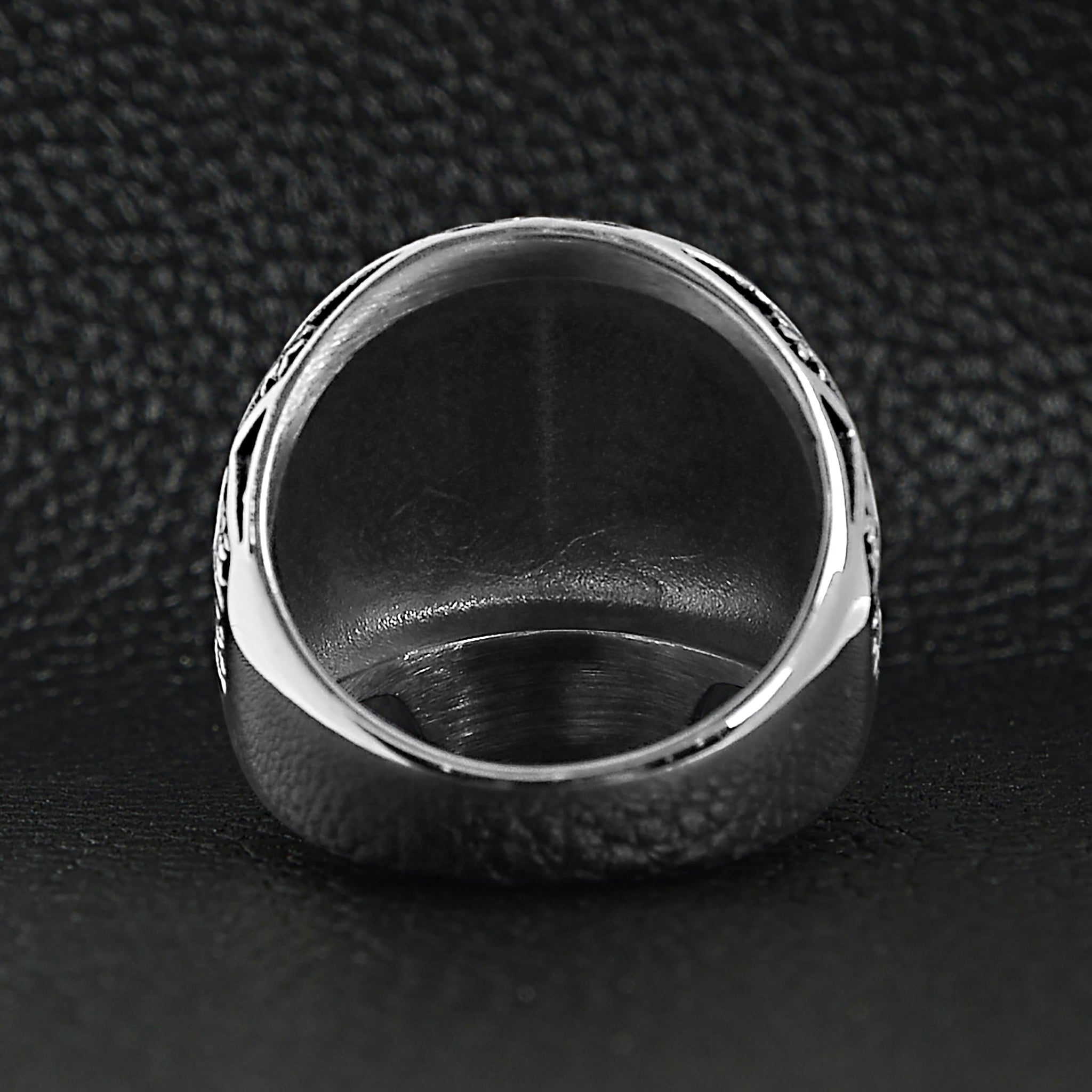 Stainless Steel Skull With Fleur De Lis Pattern Ring