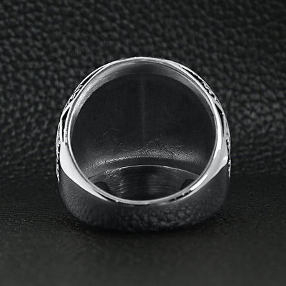 Stainless Steel Skull With Fleur De Lis Pattern Ring