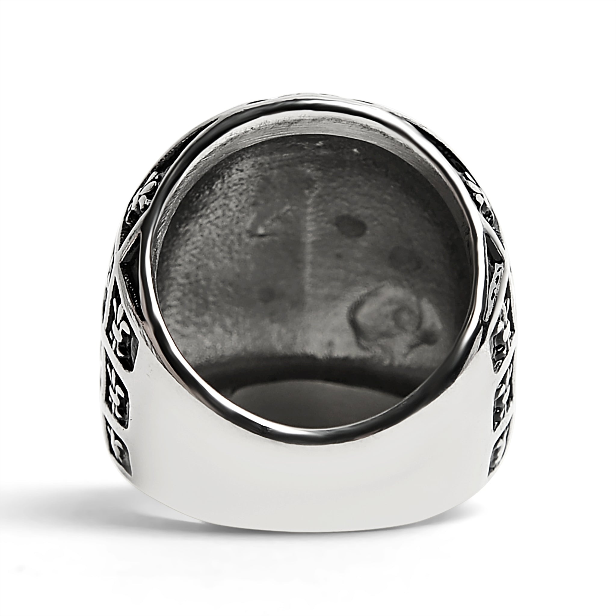 Stainless Steel Skull With Fleur De Lis Pattern Ring