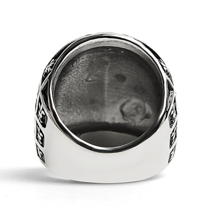 Stainless Steel Skull With Fleur De Lis Pattern Ring