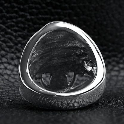 Detailed Eye Patch Skull With Skull Hat Stainless Steel Ring