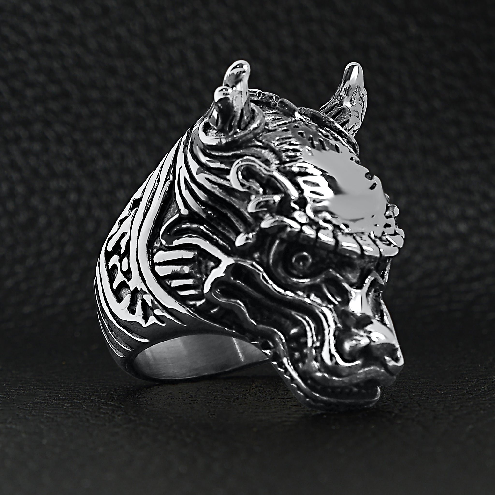 Stainless Steel Eastern Dragon Head Ring